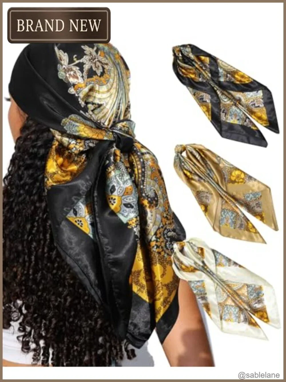 3 Pack Satin Square Hair Scarves Large Silk Head Wraps 35x35